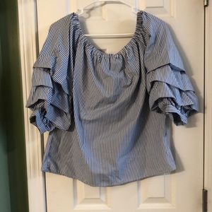 Blue and white stripper off the shoulder top